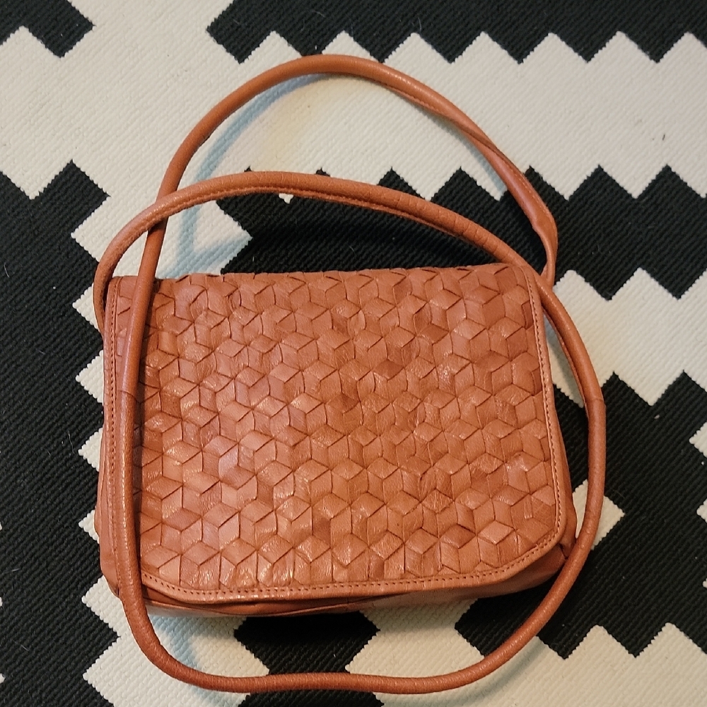 Day & Mood- Deep Tan Woven Leather Shoulder Bag